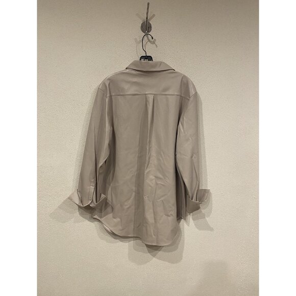 Commando Faux Leather Shirt Womens Large Taupe Button Down Oversized Shacket - Picture 4 of 4